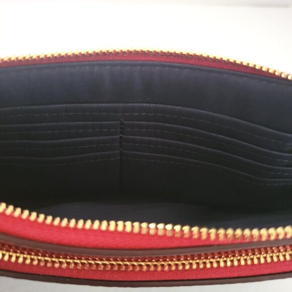 Coach CX161 Double Zip Wallet Signature Canvas Wristlet Denim Bold Red Clutch - Picture 8 of 8
